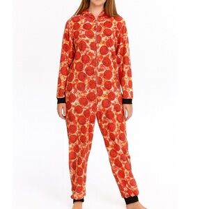 Pepperoni Pizza onesie pajama full zip up hooded funny warm cozy kids SZ XXL